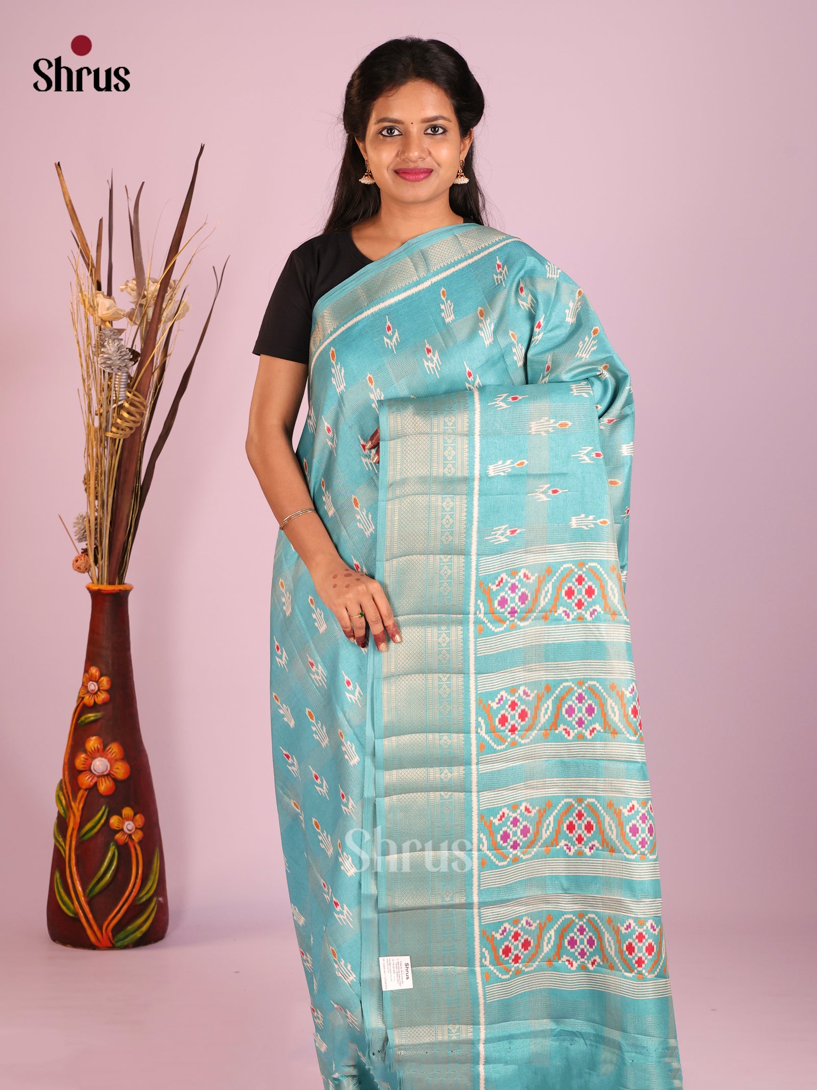 Pastel Blue - Semi Crepe Saree
