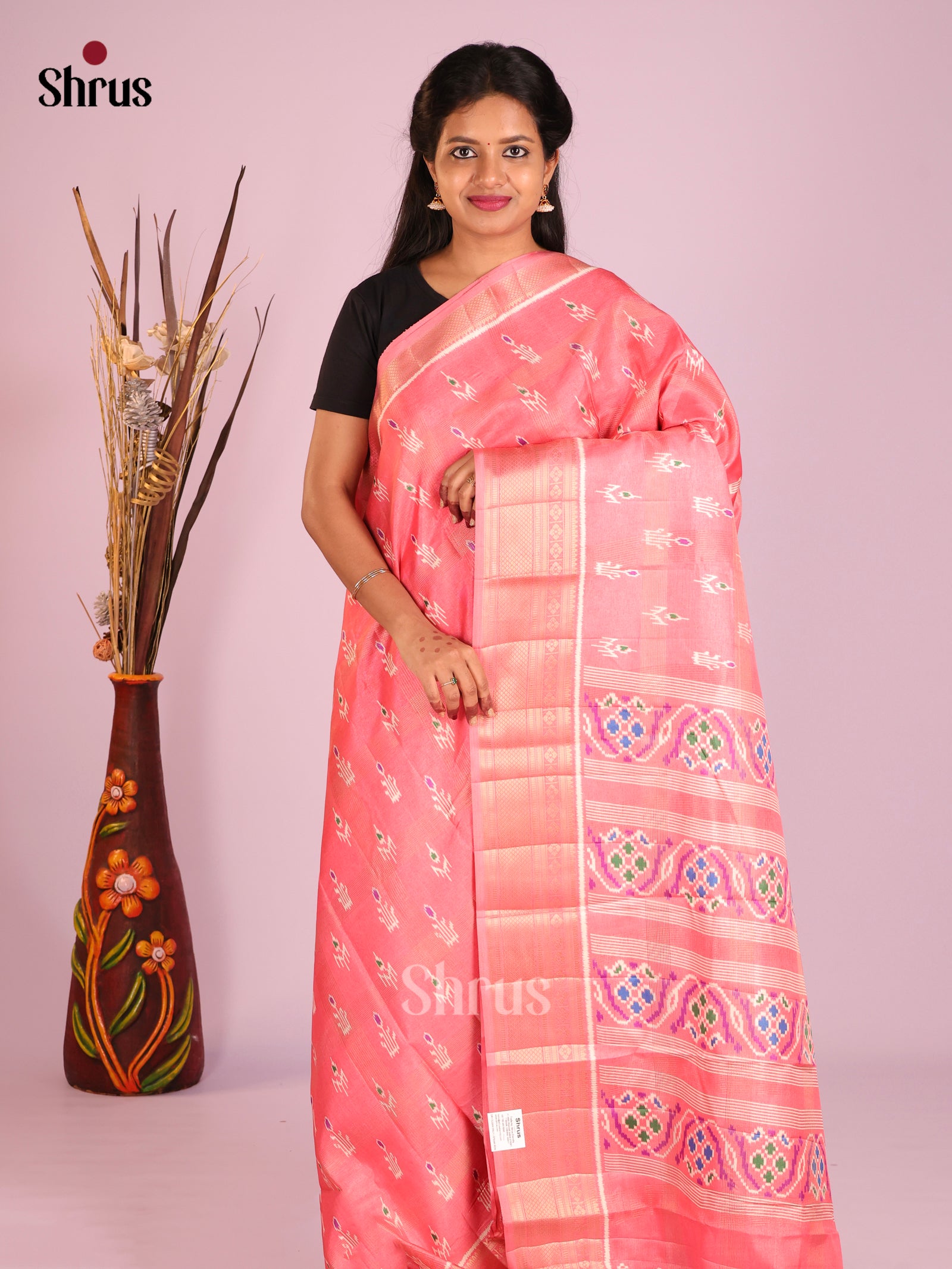 Pink - Semi Crepe Saree