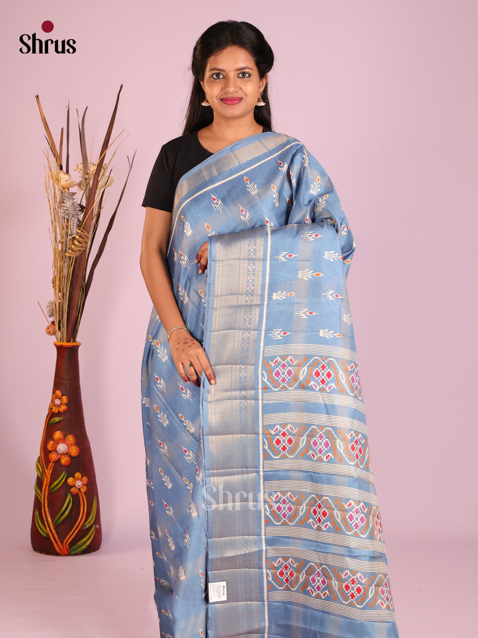 Blue - Semi Crepe Saree