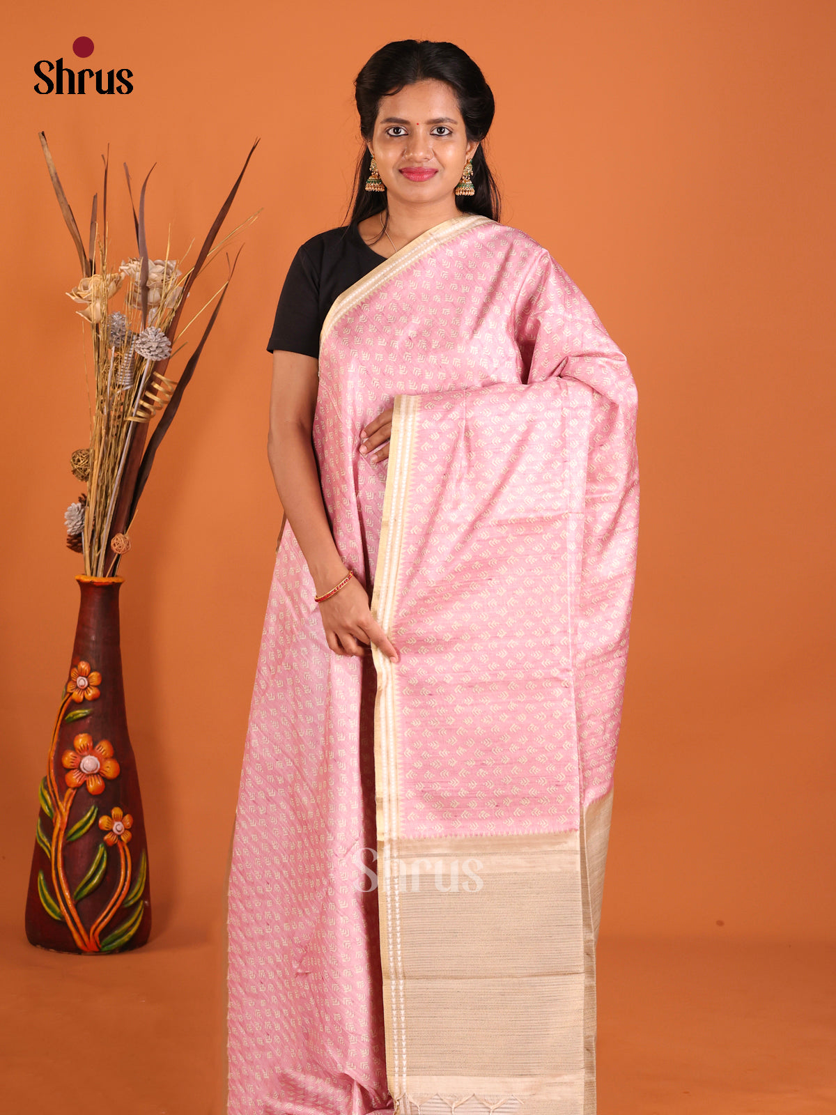 Pink &  Light Brown - Semi matka Saree