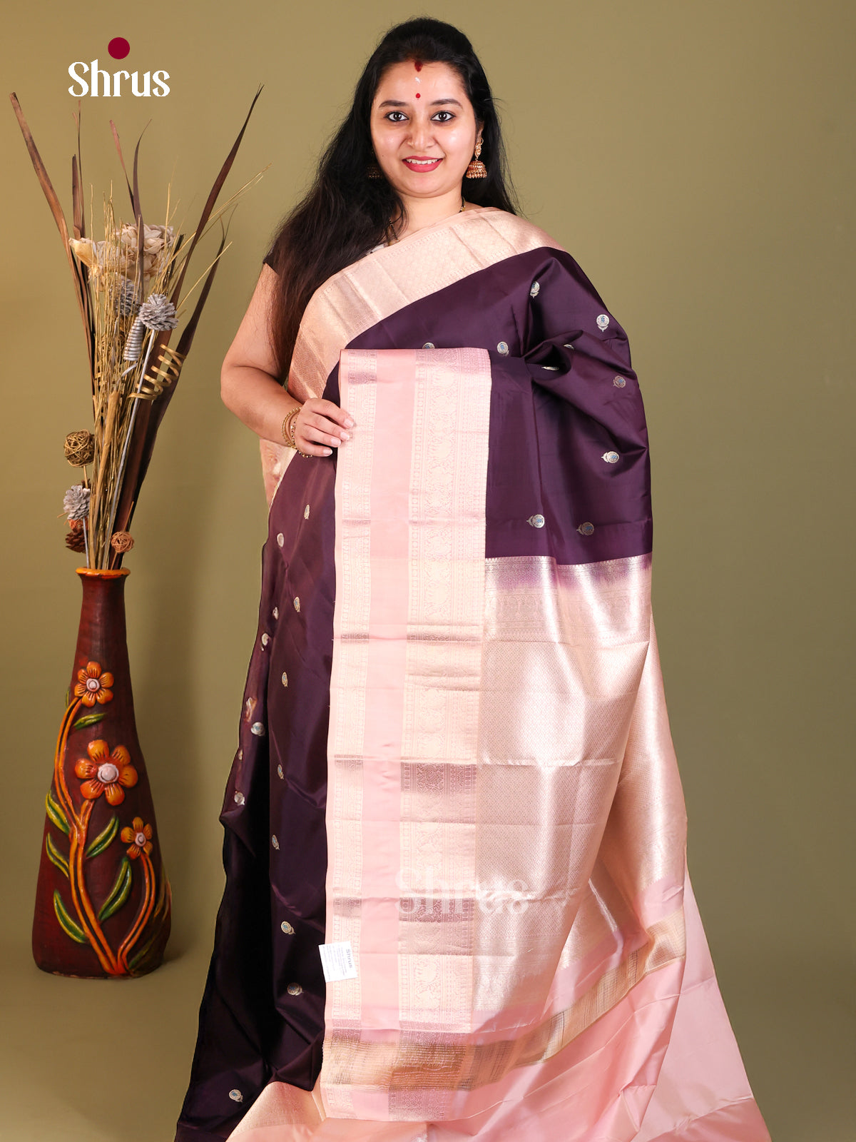 purple and baby pink Kanchipuram Korvai Butta Saree