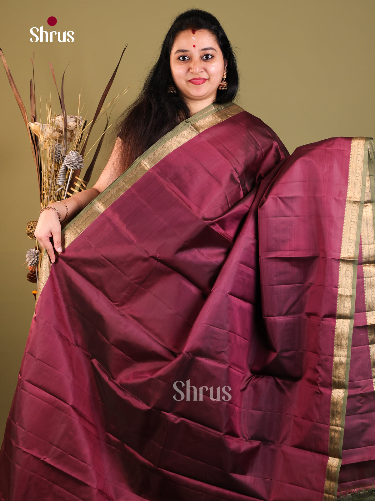 maroon and green Kanchipuram Butta design Saree -1 