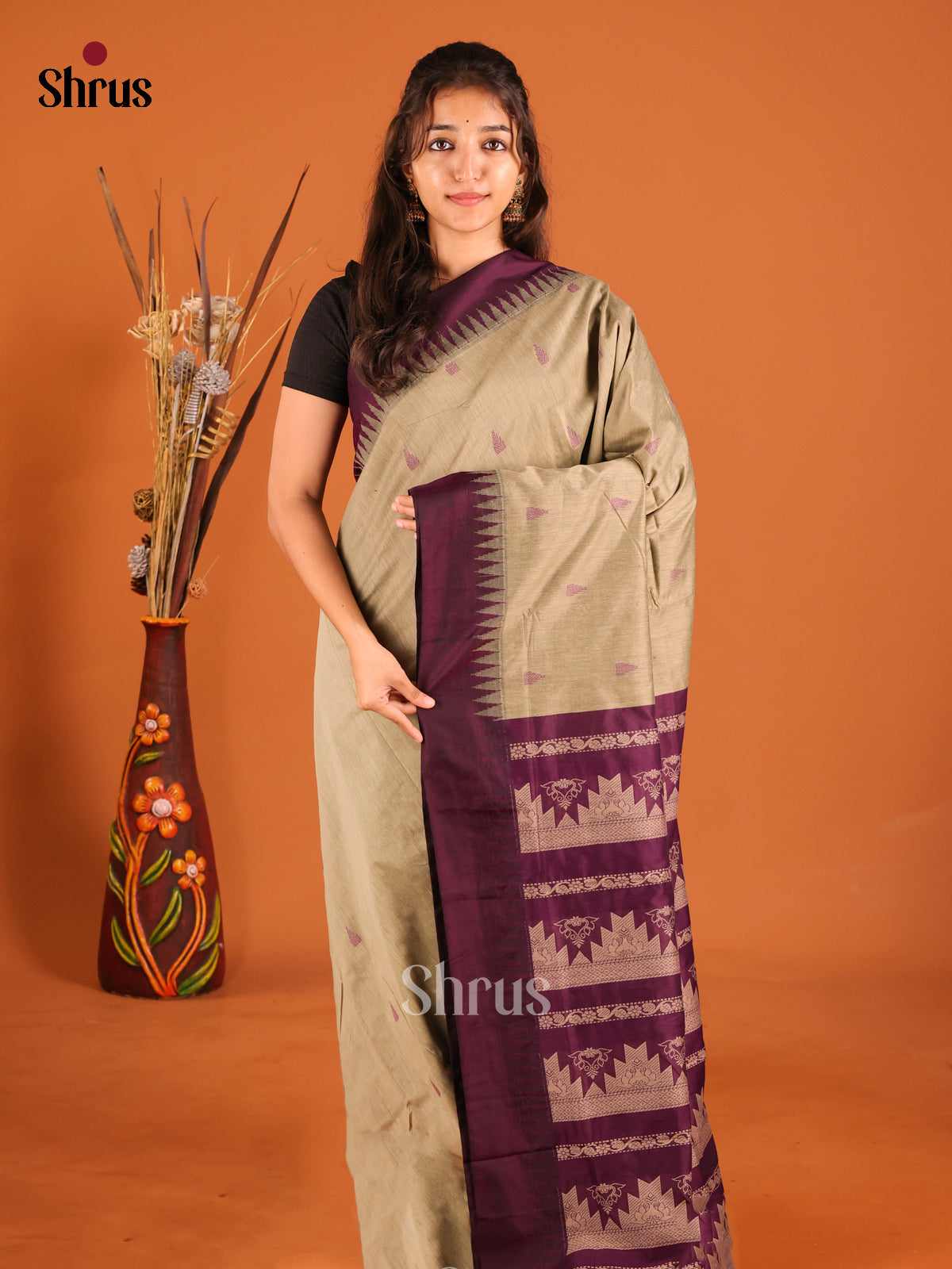 Grey & purple - Kalyani Cotton Saree - Shop on Shrus.com