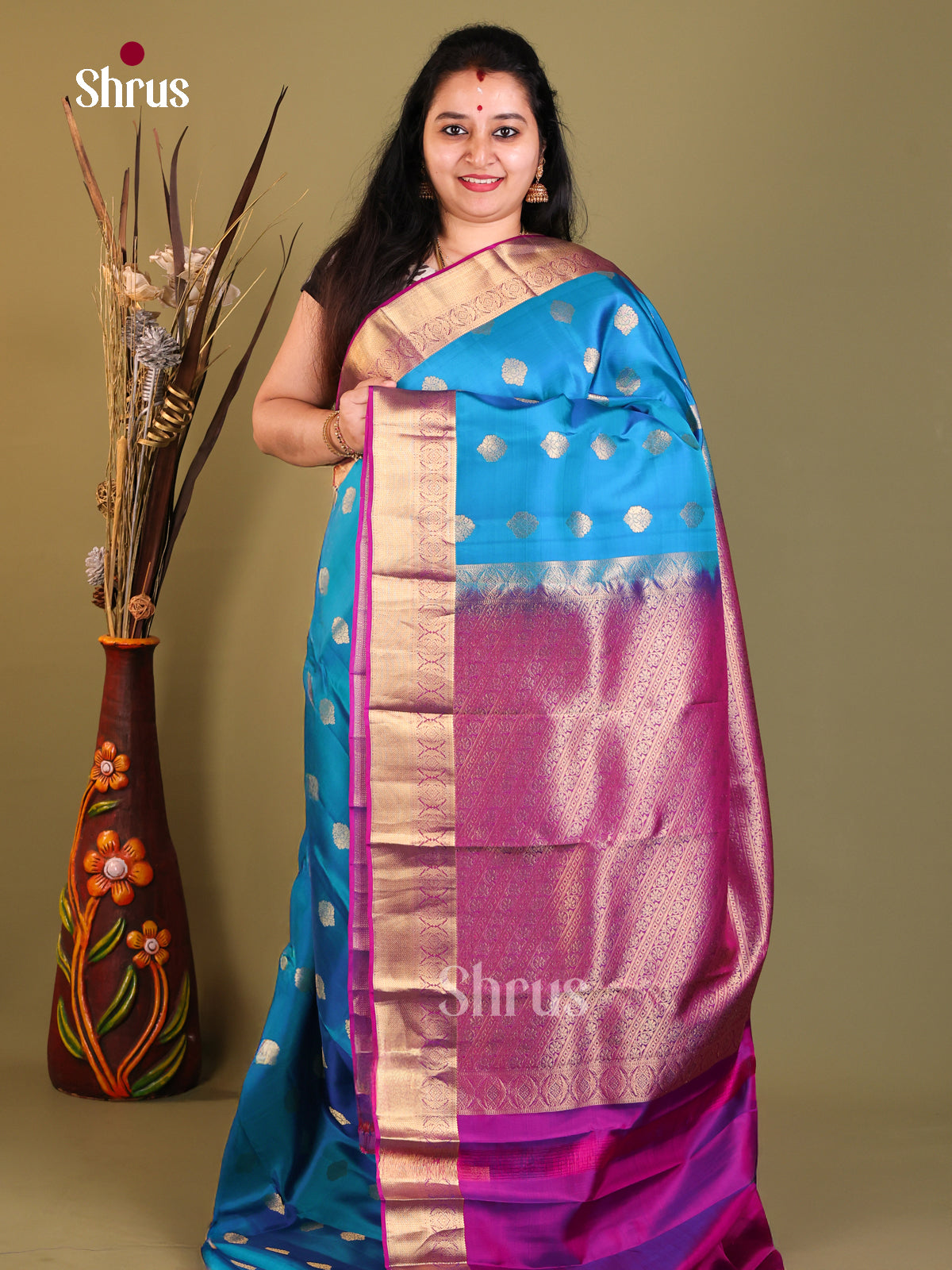 Blue & Purple- Kanchipuram-halfpure Saree