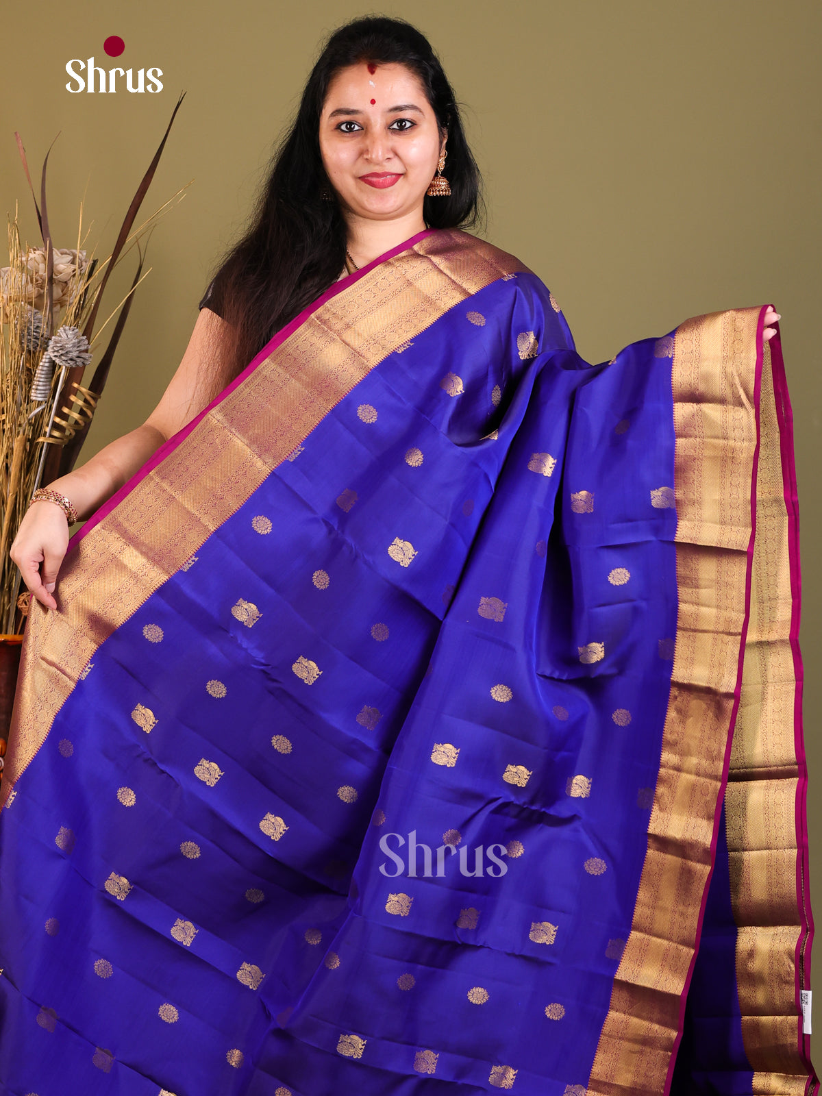 Blue & Purple - Kanchipuram-halfpure Saree