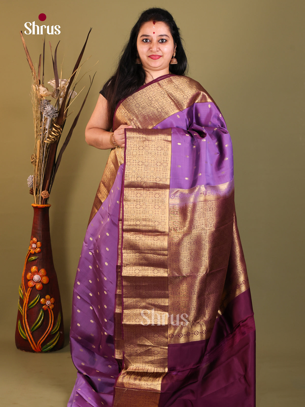 Lilac & Purple - Kanchipuram-halfpure Saree - Shop on Shrus.com