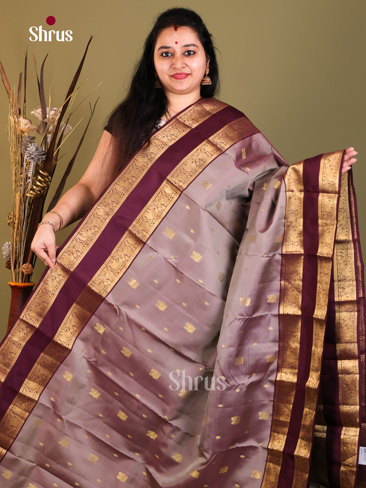 Lavender & Purple - Kanchipuram-halfpure Saree - Shop on Shrus.com