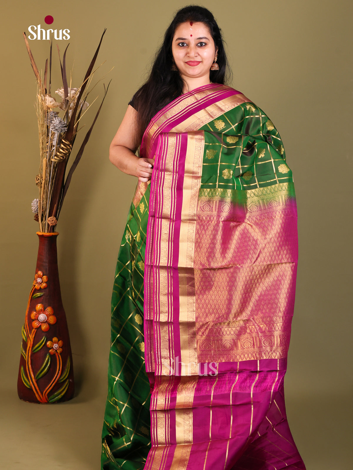 Green & Purple - Kanchipuram-halfpure Saree - Shop on Shrus.com