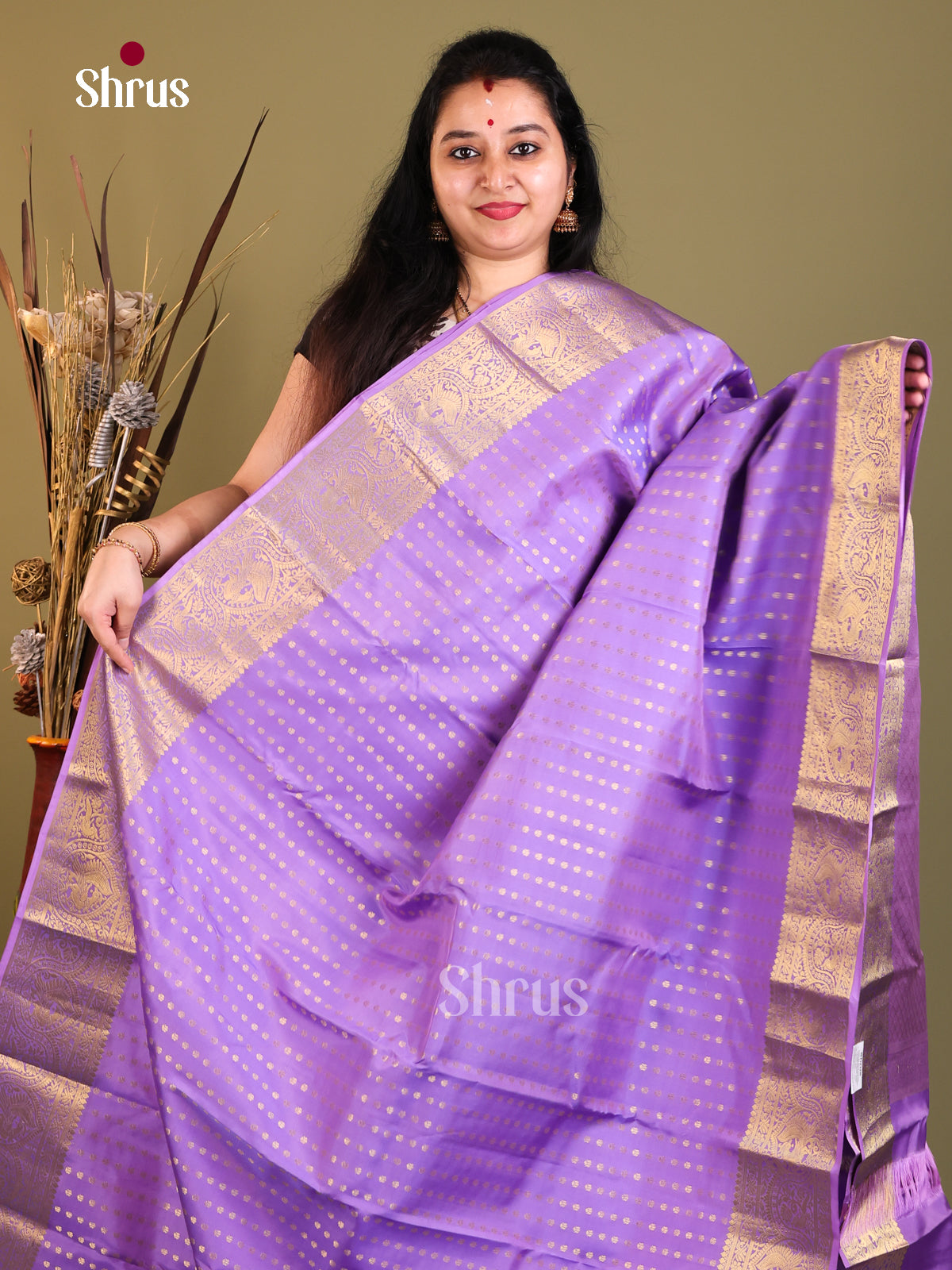 Lilac(Single tone) - Kanchipuram-halfpure Saree - Shop on Shrus.com