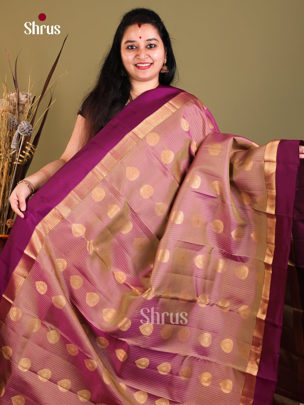 Lavender & Purple - Kanchipuram-halfpure Saree - Shop on Shrus.com