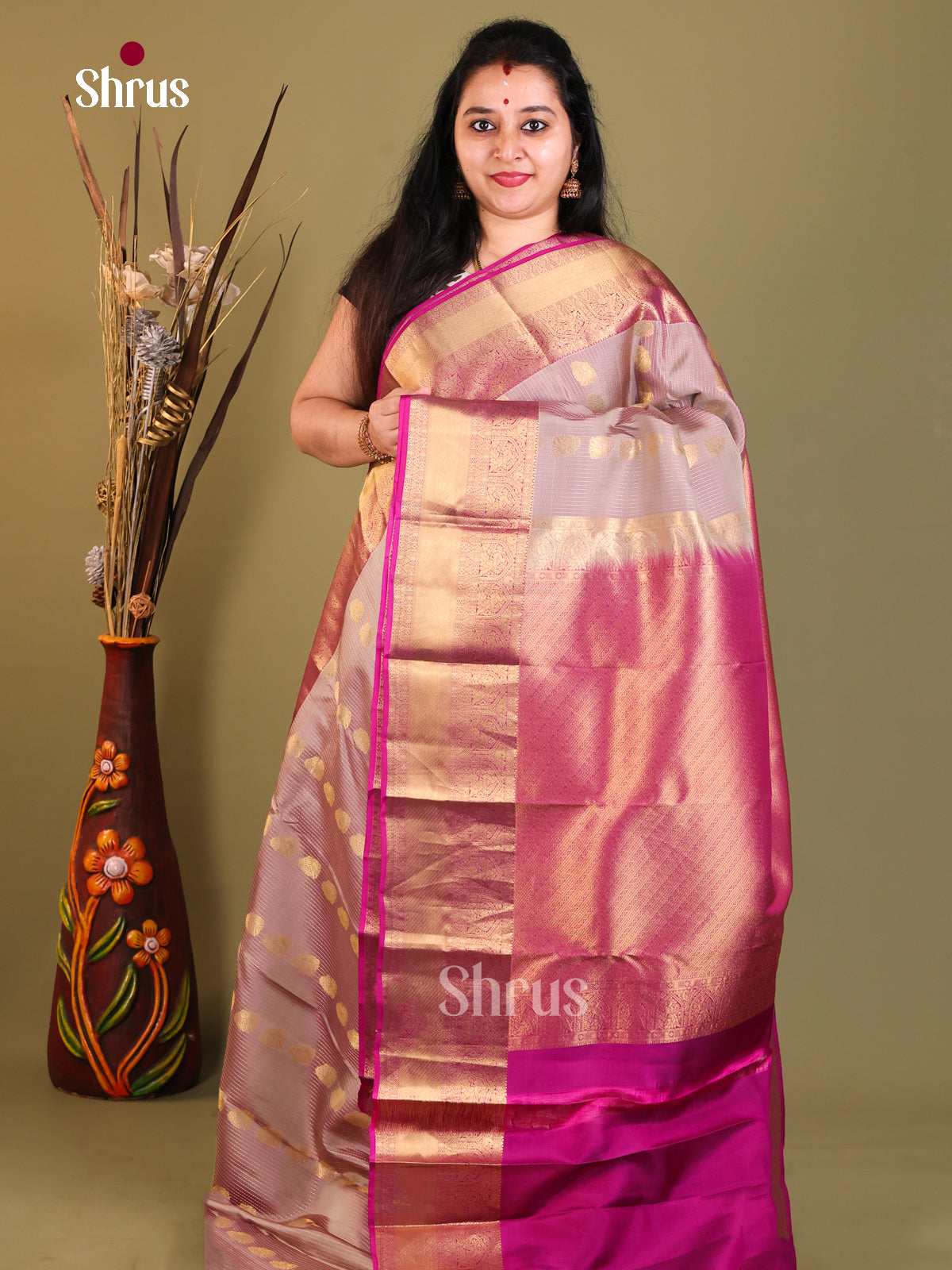 Lavender & Purple - Kanchipuram-halfpure Saree - Shop on Shrus.com