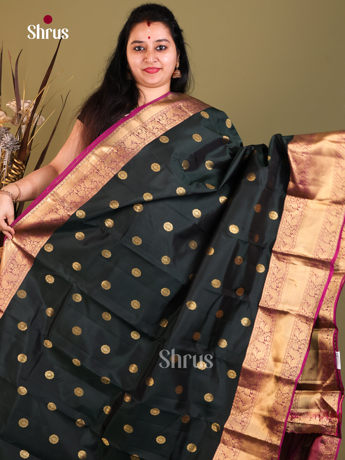 Dark Green & Purple - Kanchipuram-halfpure Saree - Shop on Shrus.com