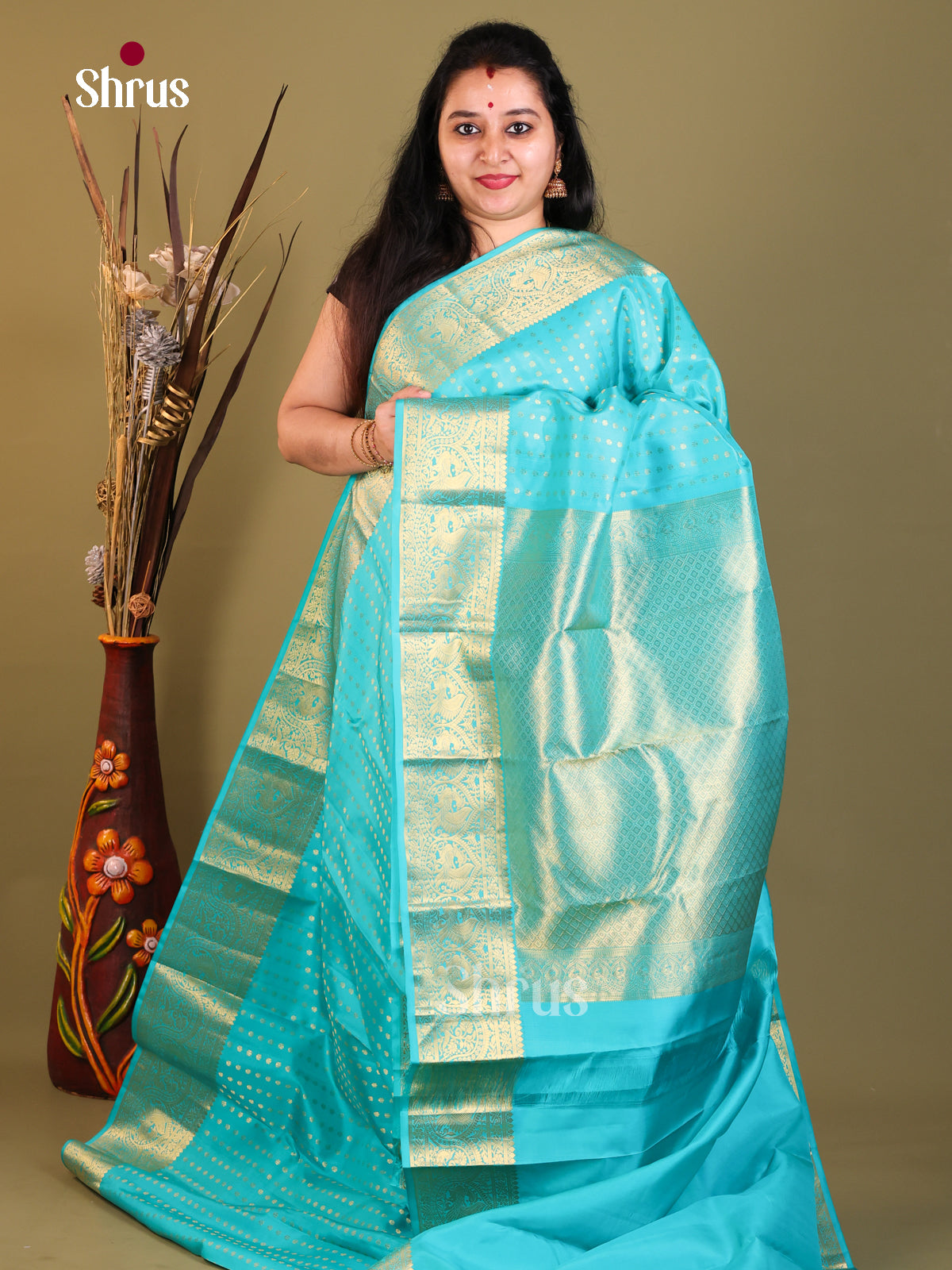 Pastel Blue(SingleTone) - Kanchipuram-halfpure Saree - Shop on Shrus.com