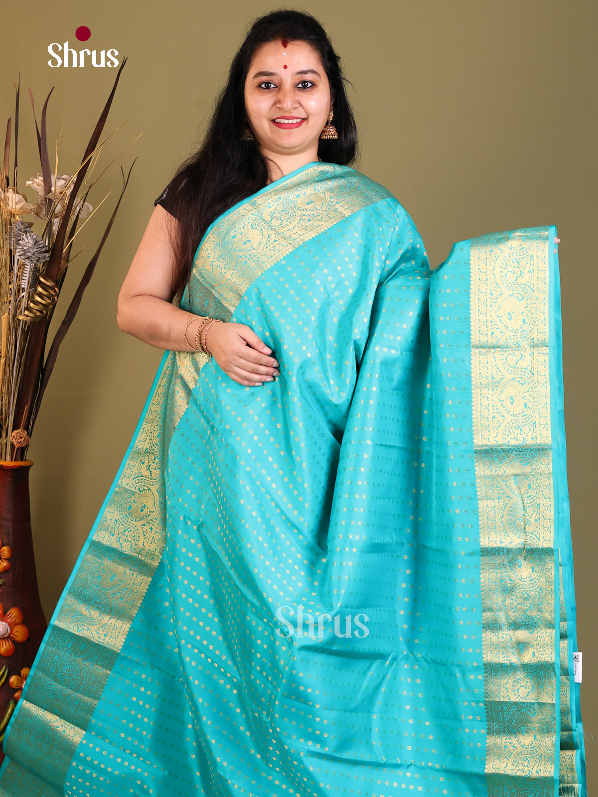 Pastel Blue(SingleTone) - Kanchipuram-halfpure Saree - Shop on Shrus.com