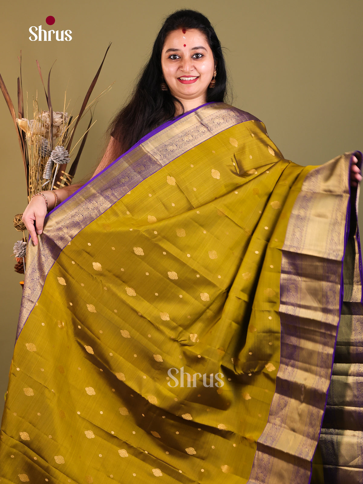 Mehandi Green & Blue - Kanchipuram-halfpure Saree - Shop on Shrus.com