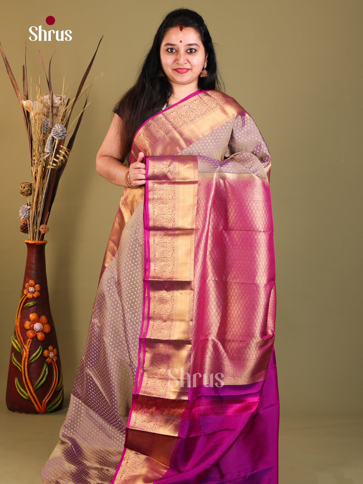 Lavender & Purple - Kanchipuram-halfpure Saree - Shop on Shrus.com