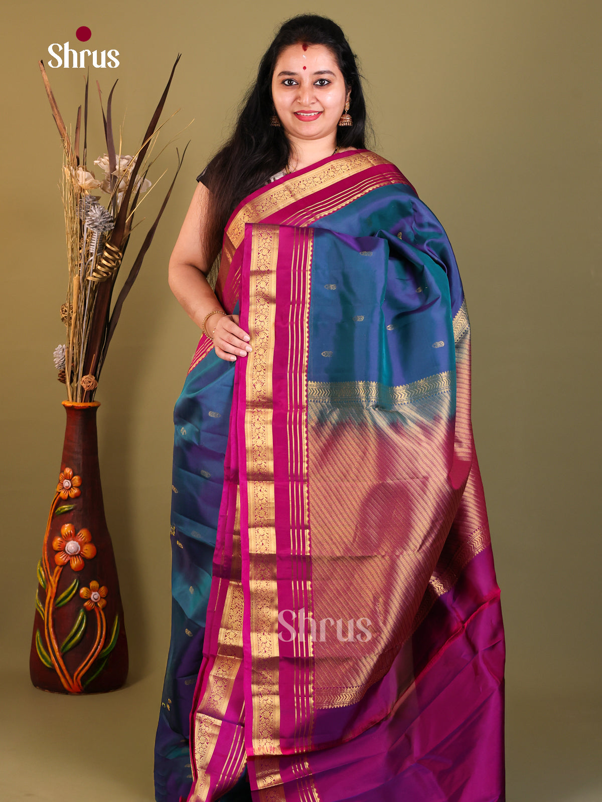 Blue & Purple - Kanchipuram-halfpure Saree