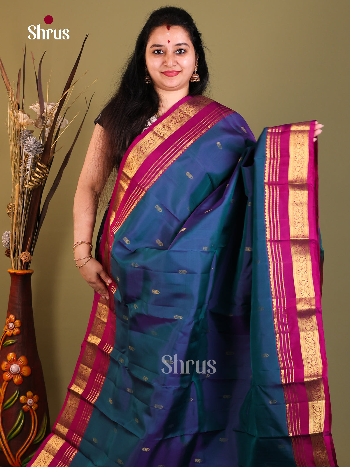 Blue & Purple - Kanchipuram-halfpure Saree