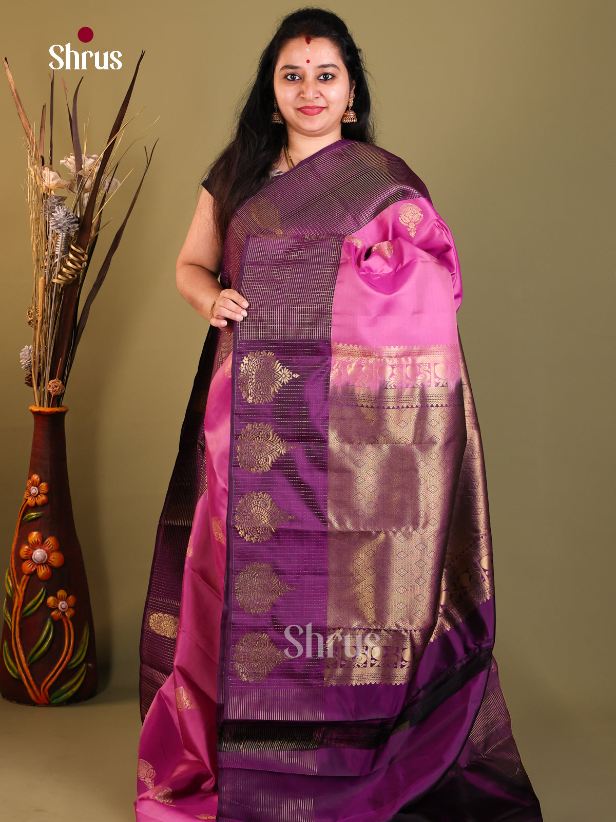 Lotus Pink & Violet - Kanchipuram-halfpure Saree - Shop on Shrus.com