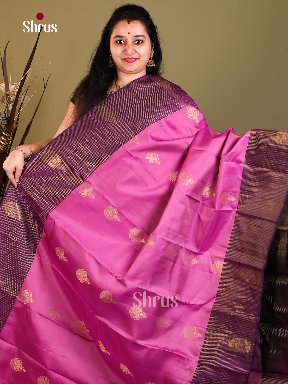 Lotus Pink & Violet - Kanchipuram-halfpure Saree - Shop on Shrus.com