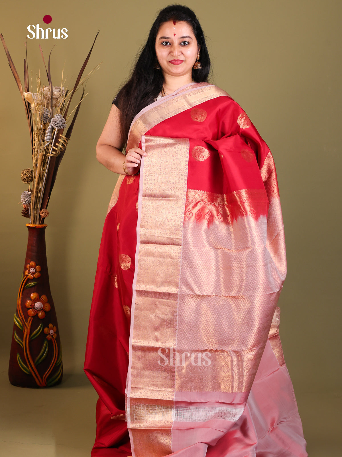 REd & Lavender - Kanchipuram-halfpure Saree - Shop on Shrus.com