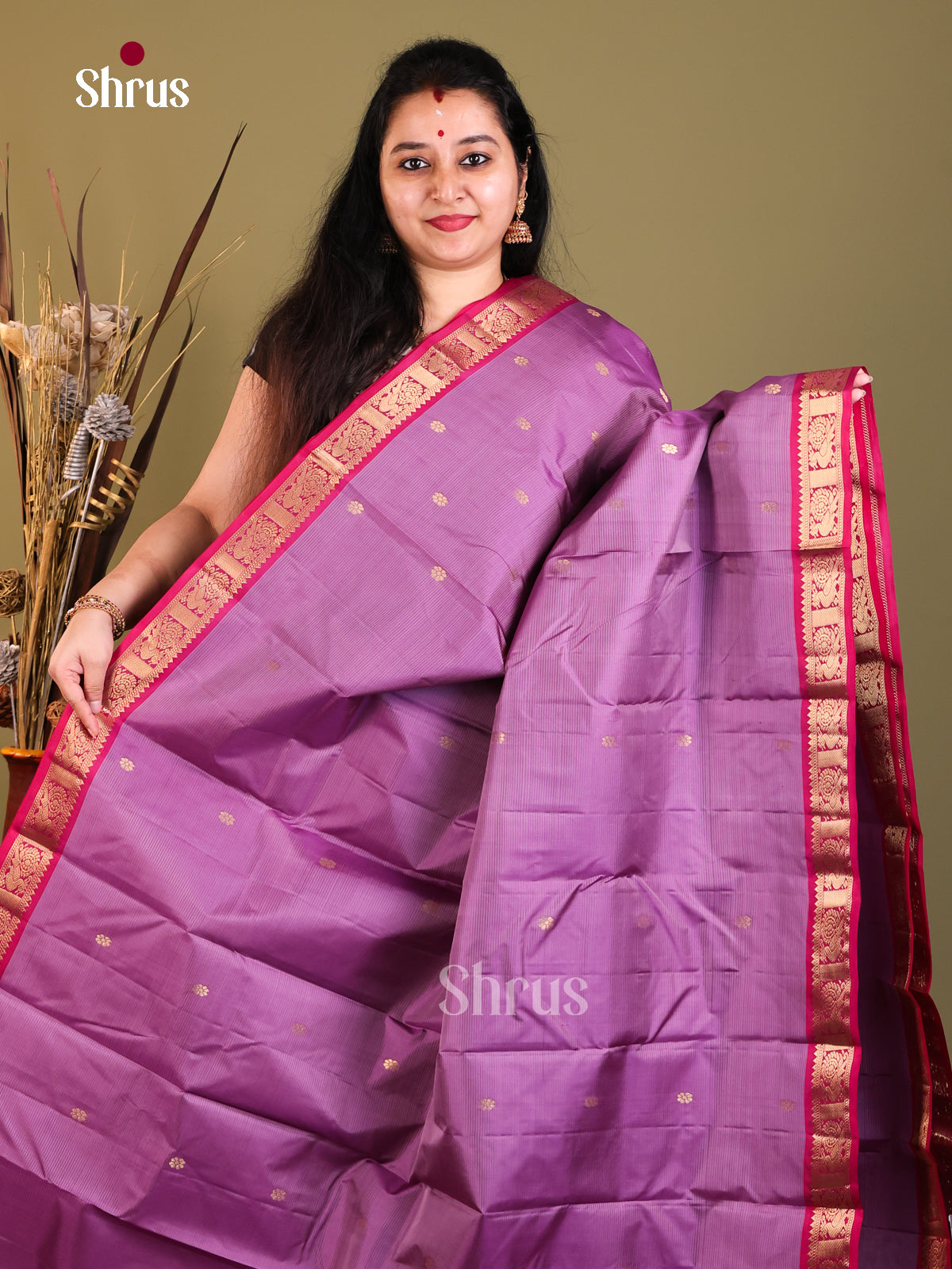 Lavender and Pink  Kanchipuram Butta design Saree -1