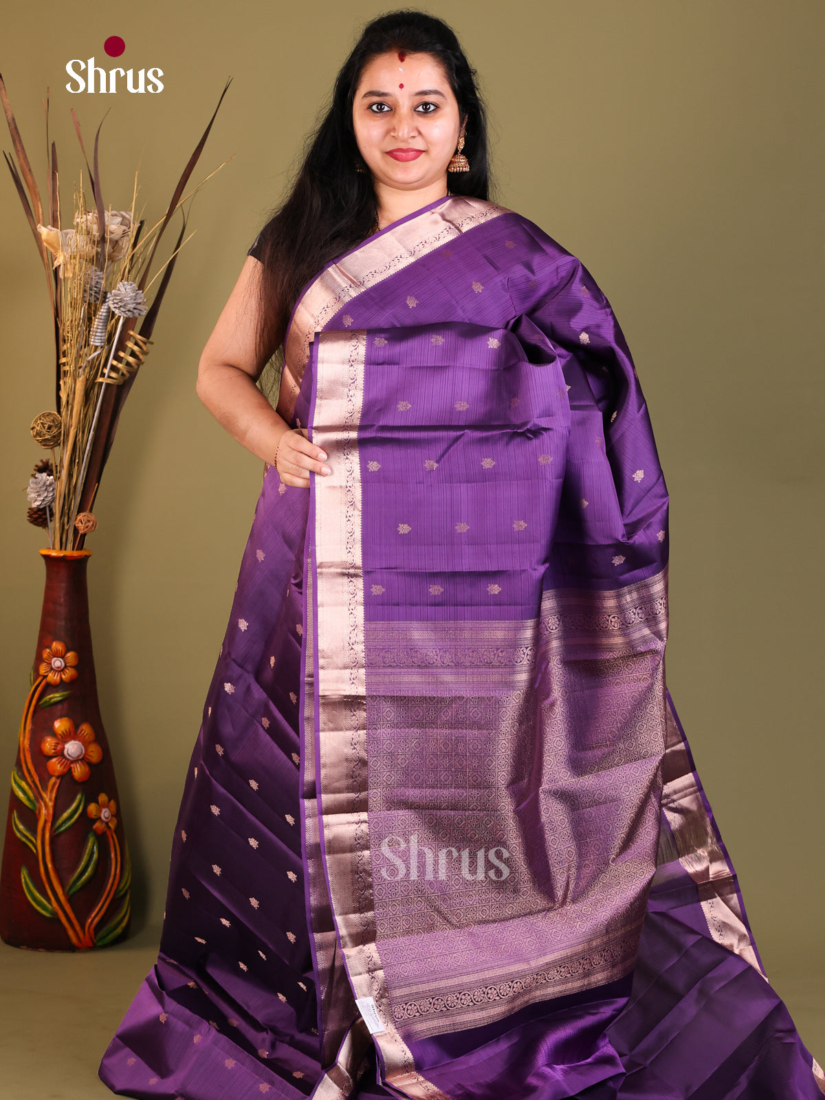 purple Kanchipuram Butta design Saree -1