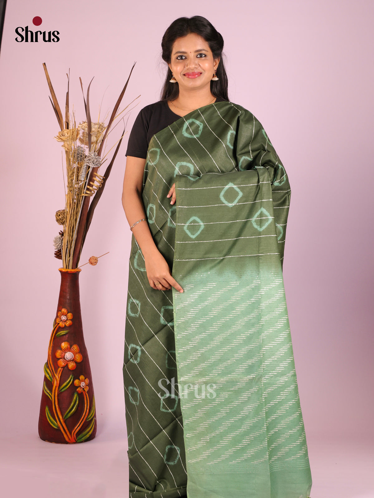 Green & Grey Green - Shibori Saree - Shop on Shrus.com
