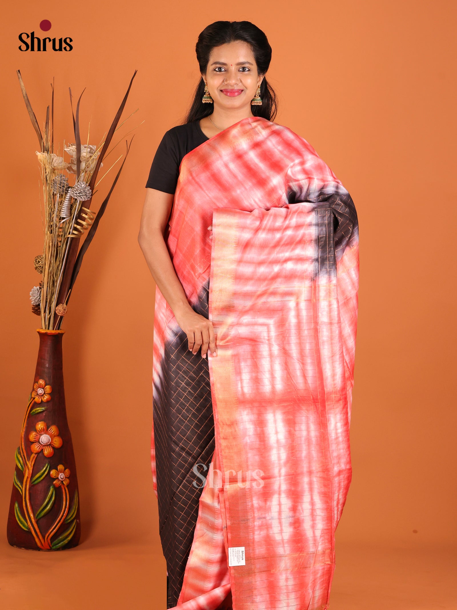 Brown & Red - Shibori Saree