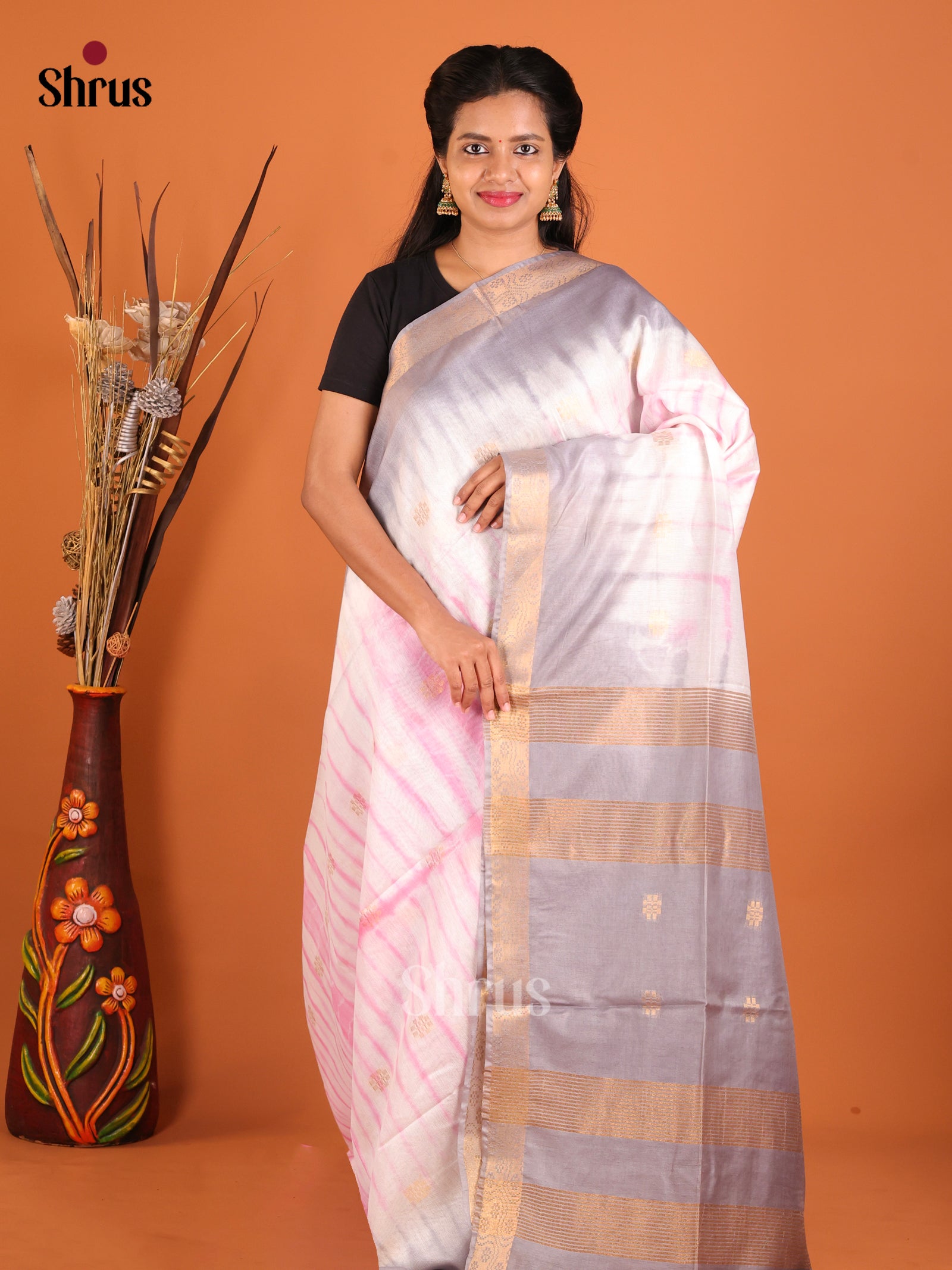 Cream & Grey - Shibori Saree