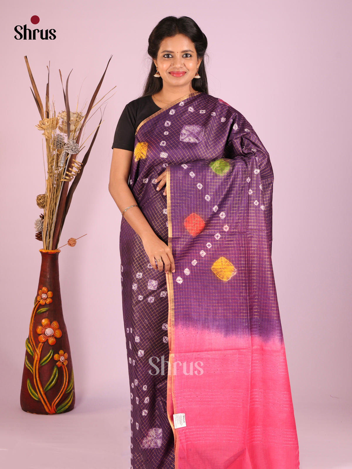 Violet & Pink - Shibori Saree - Shop on Shrus.com