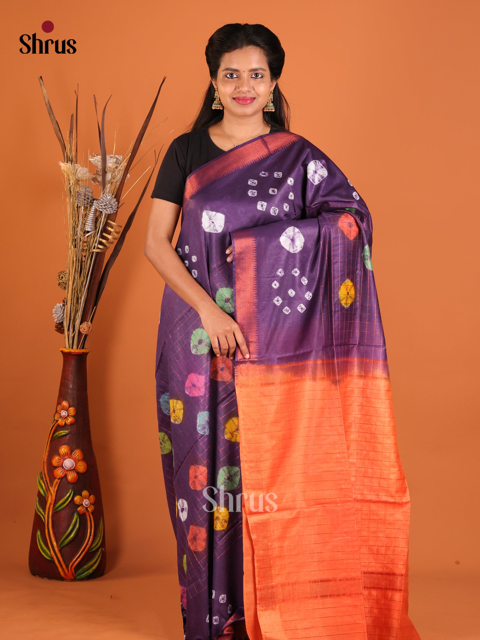 Violet & Orange - Shibori Saree - Shop on Shrus.com