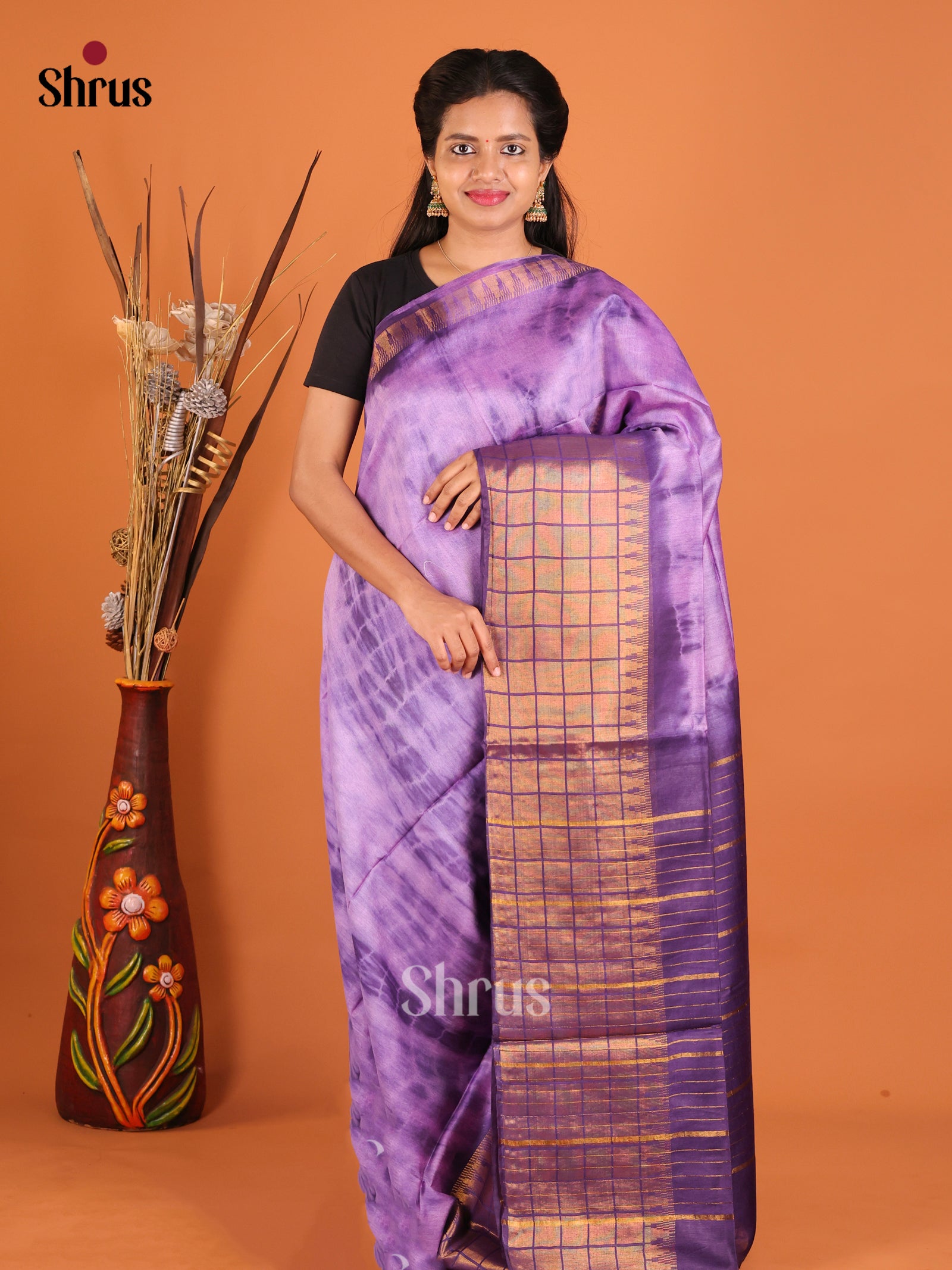 Purple & Violet- Shibori Saree - Shop on Shrus.com