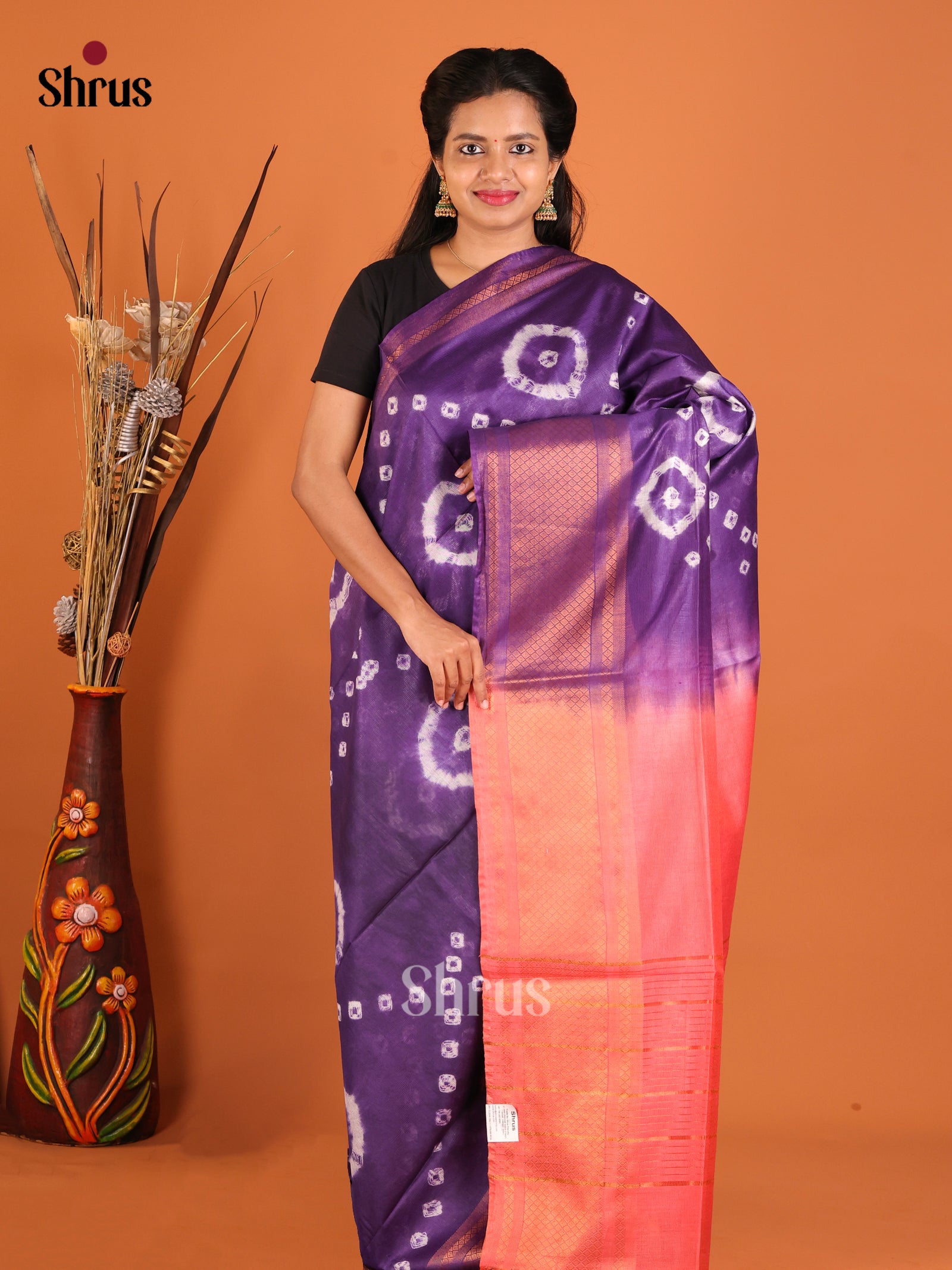 Violet & Orange - Shibori Saree - Shop on Shrus.com