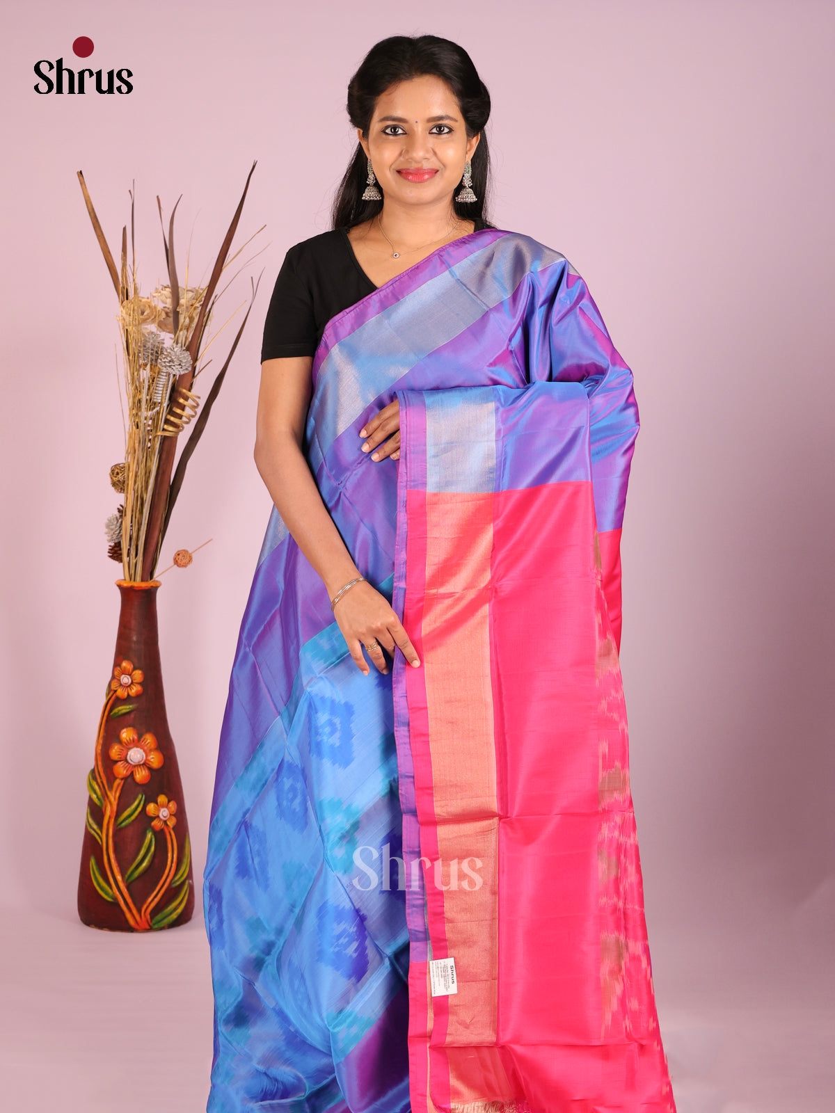 Blue & Maroon - Semi uppada Saree