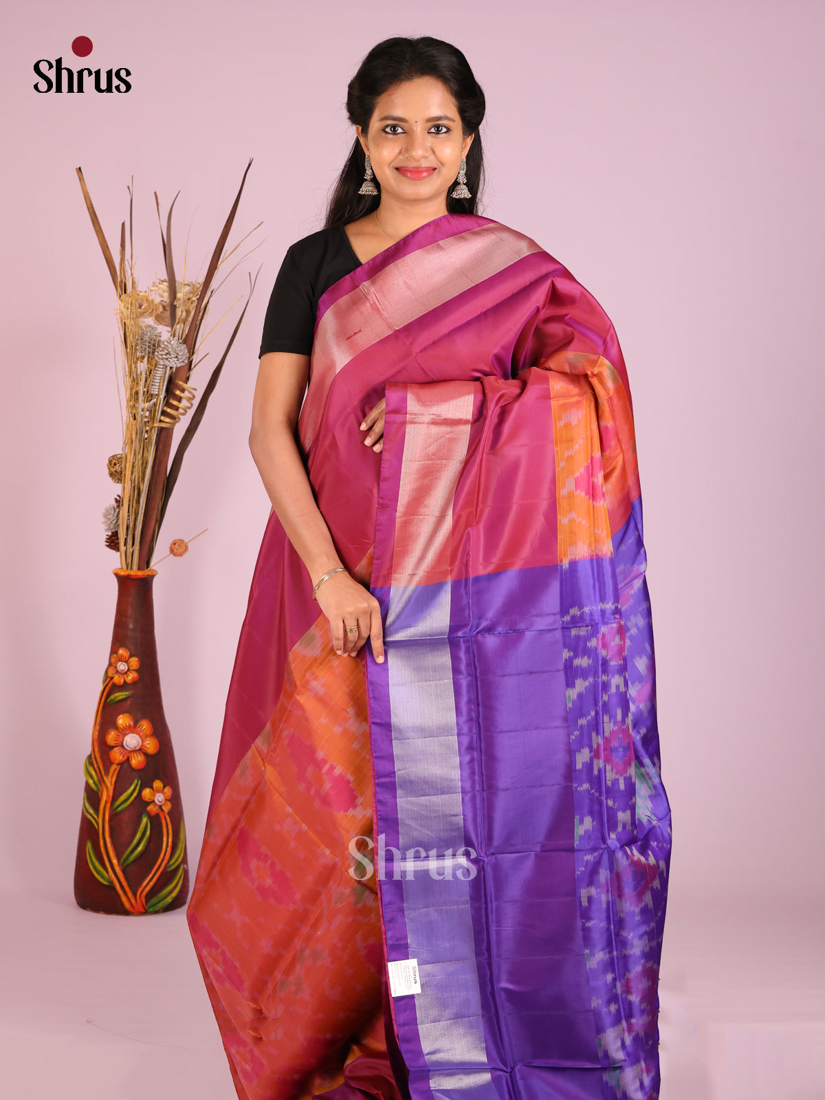 Orange & Violet - Semi uppada Saree - Shop on Shrus.com