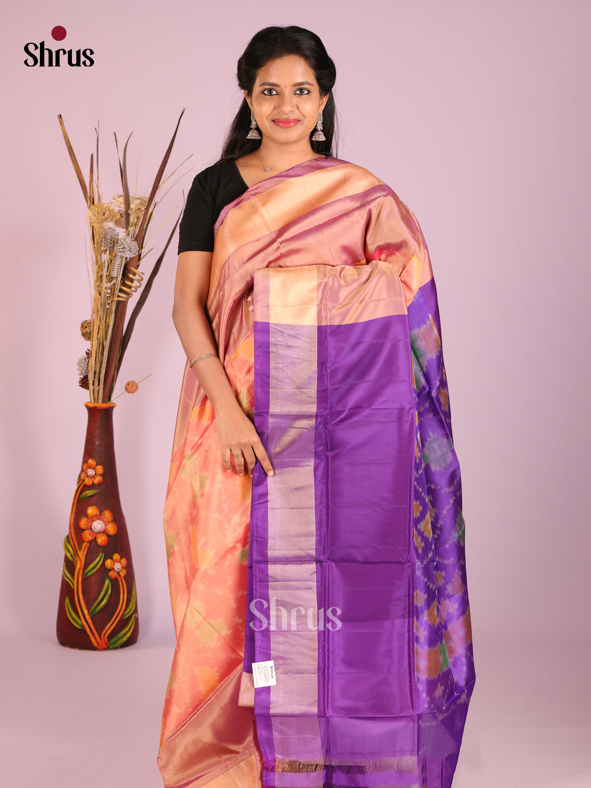 Peach & Purple- Semi uppada Saree - Shop on Shrus.com