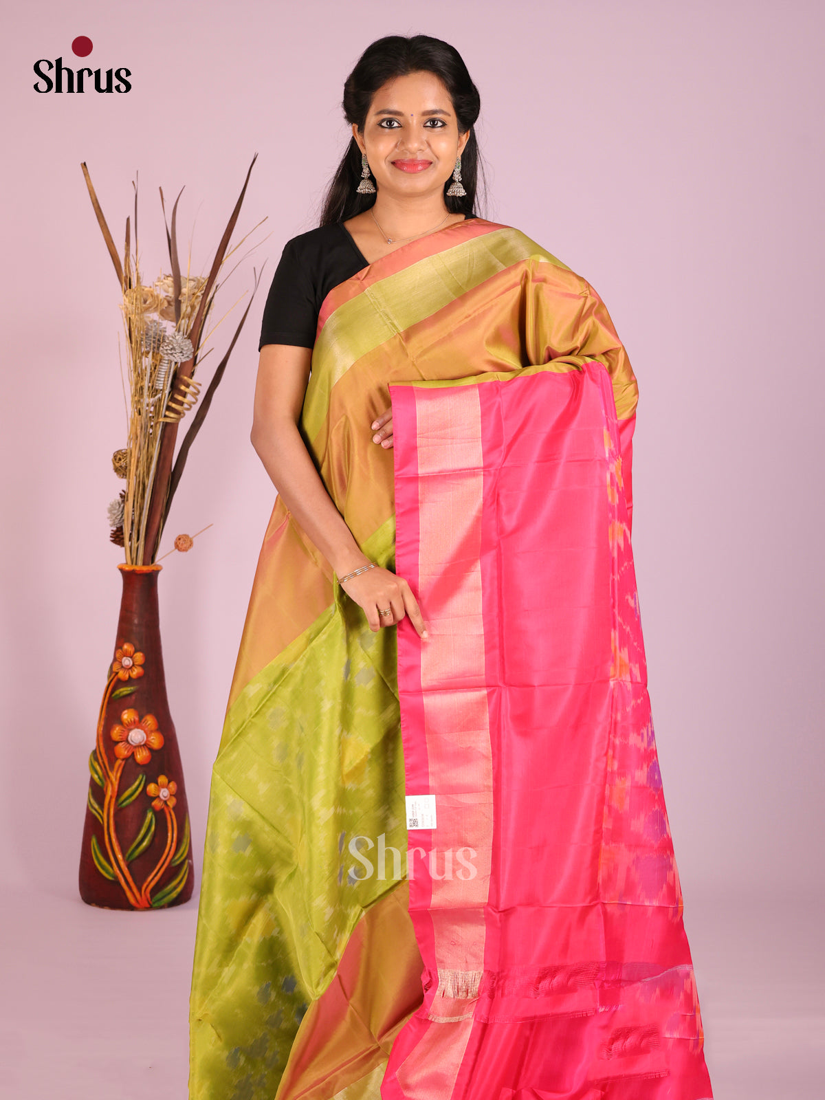 Green & Pink - Semi uppada Saree - Shop on Shrus.com