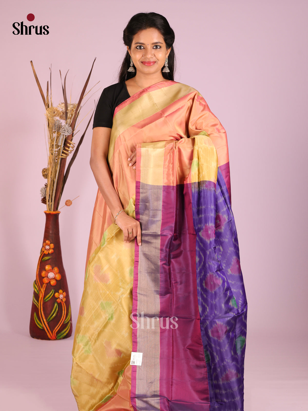 Mustard & Purple- Semi uppada Saree - Shop on Shrus.com