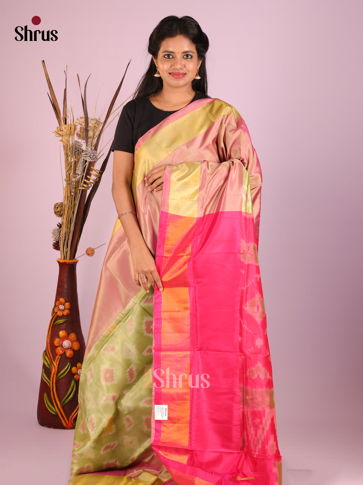Green & Pink- Semi uppada Saree - Shop on Shrus.com