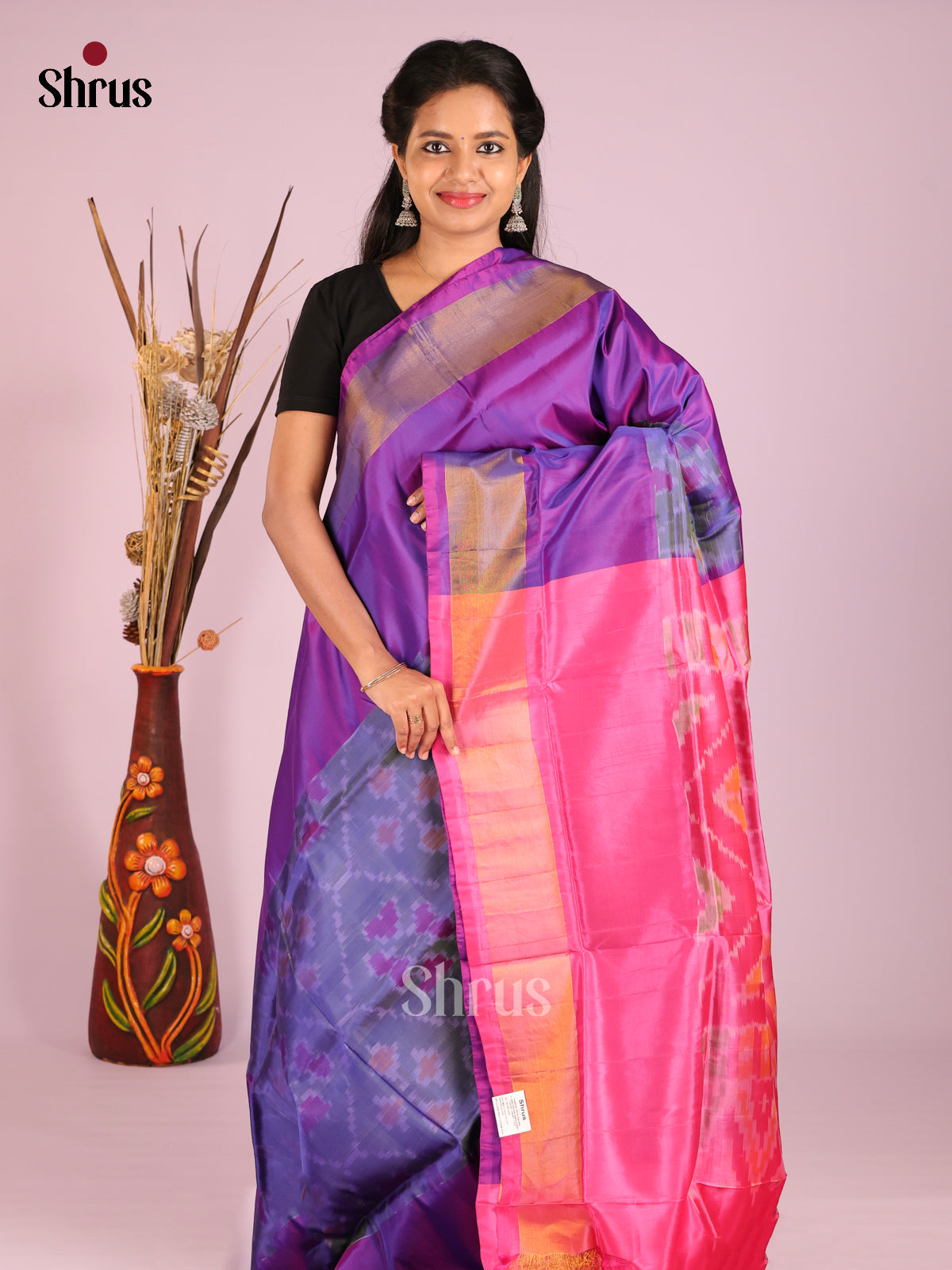 Blue & Pink - Semi uppada Saree