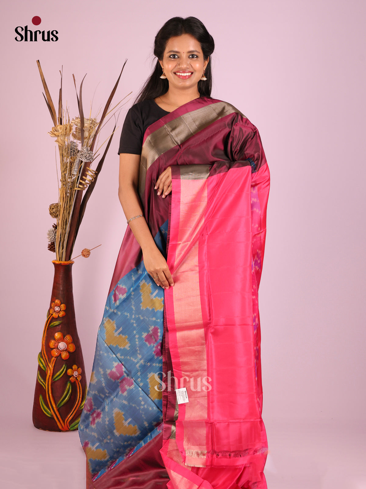 Blue & Pink - Semi uppada Saree