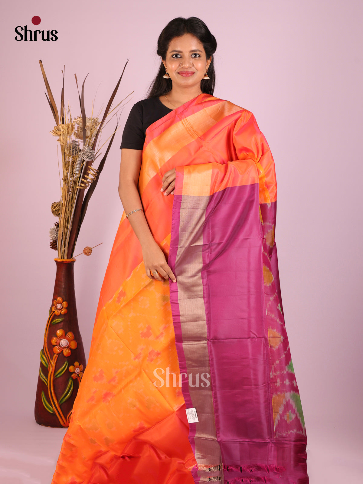 Orange & Maroon - Semi uppada Saree - Shop on Shrus.com