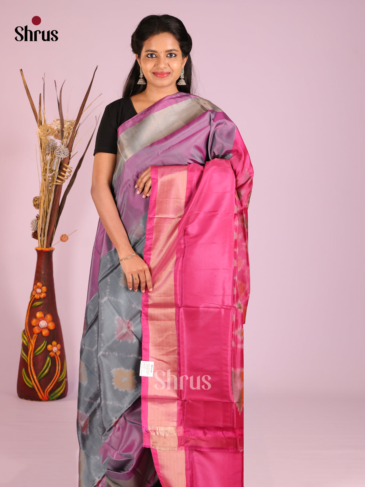 Grey & Maroon - Semi uppada Saree