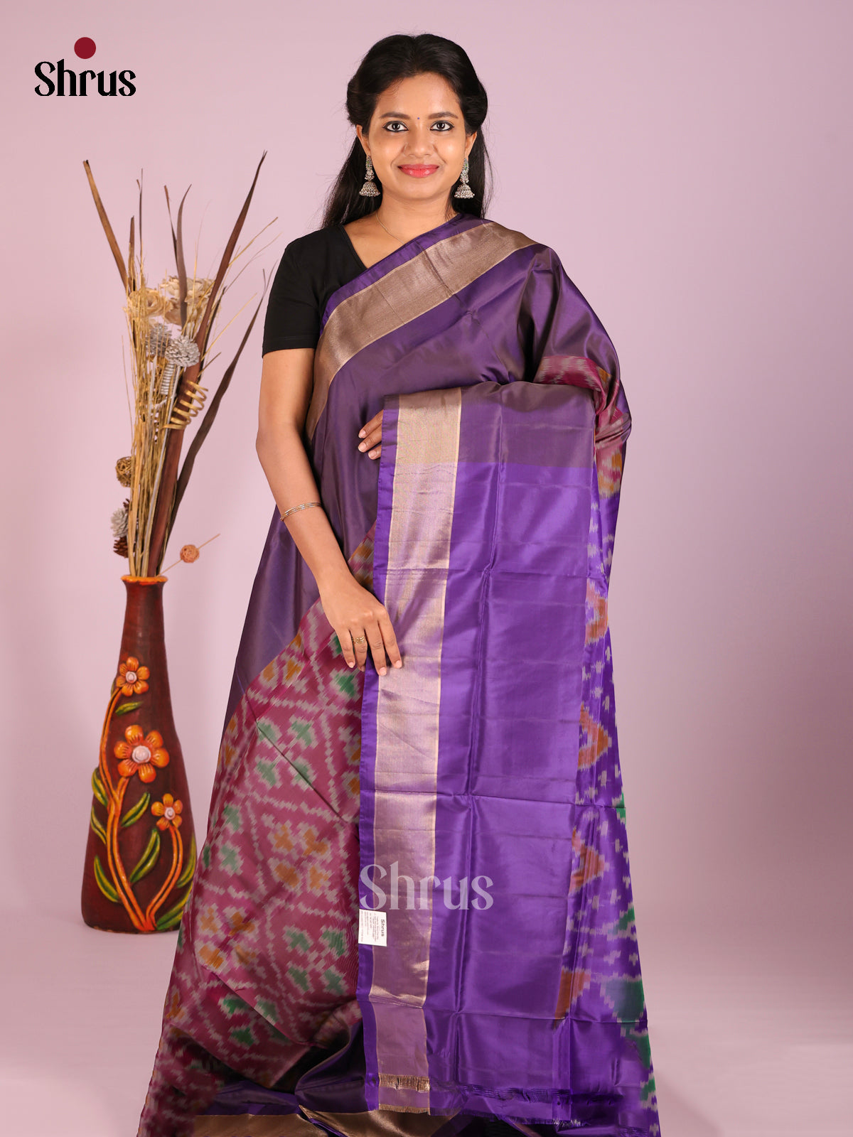 Brown & Violet - Semi uppada Saree