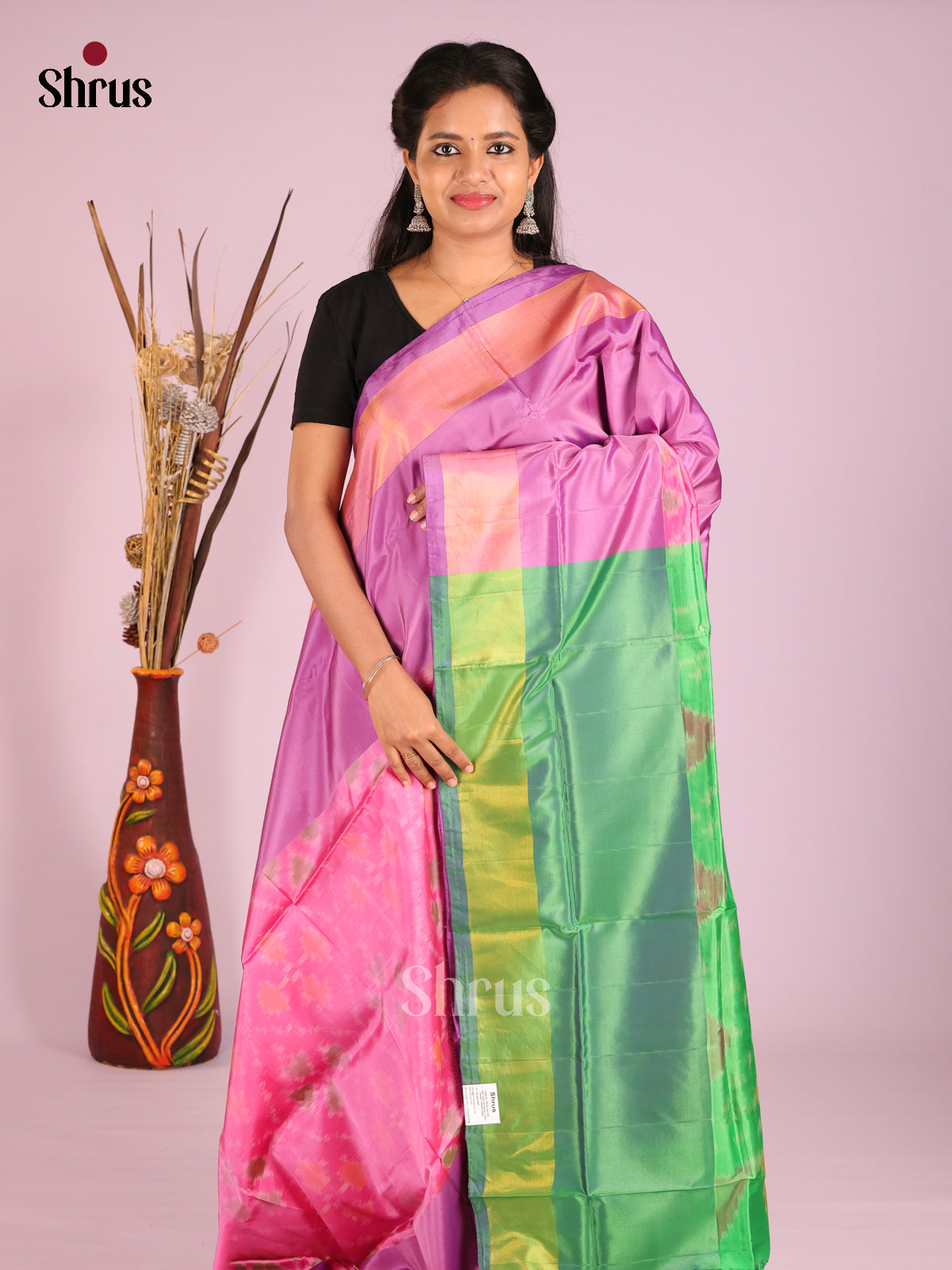Pink & Green - Semi uppada Saree - Shop on Shrus.com