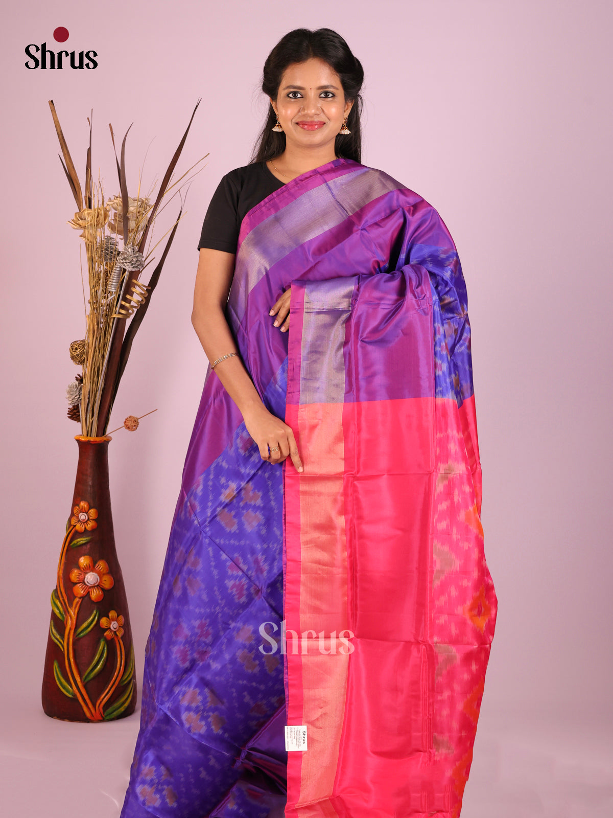 Blue & Pink - Semi uppada Saree