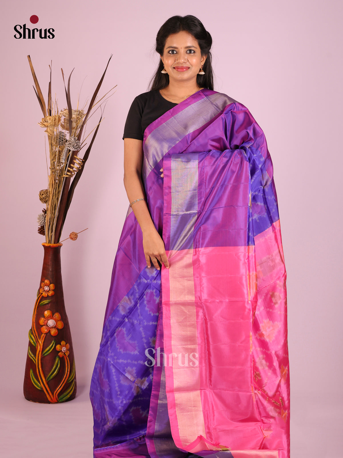 Blue & Pink - Semi uppada Saree