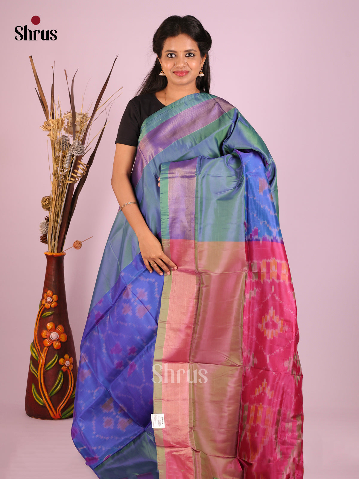 Blue & Maroon - Semi uppada Saree