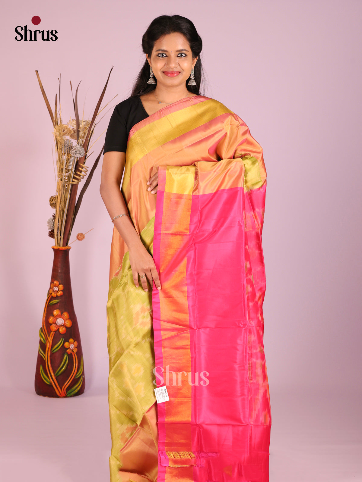 Green & Pink- Semi uppada Saree - Shop on Shrus.com